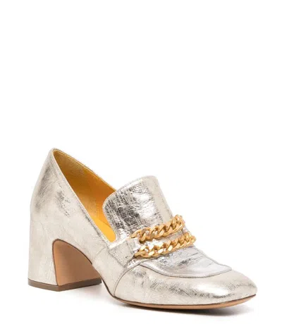 Madison Maison Leather Mid Heel Loafer With Chain In Grey