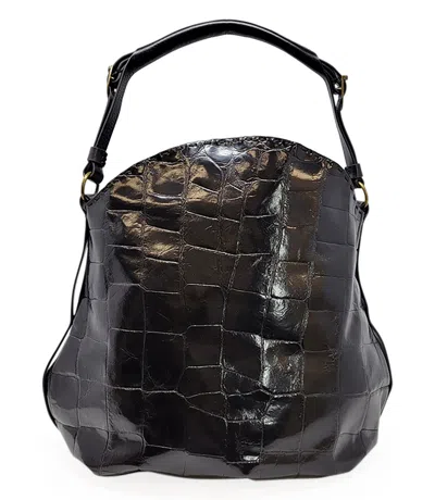 Madison Maison Moc Croc Black Leather Crossbody Shoulder Bag