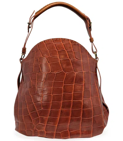 Madison Maison Moc Croc Tan Leather Crossbody Shoulder Bag