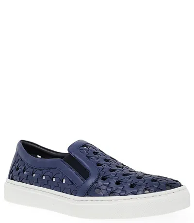 Madison Maison Navy Leather Woven Trainer In Blue
