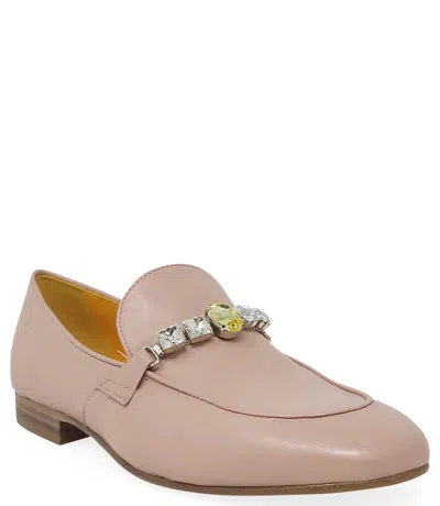 Madison Maison Pink Leather Flat Jeweled Loafer In 41