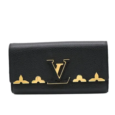 Pre-owned Louis Vuitton Capucines Black Leather Wallet  ()