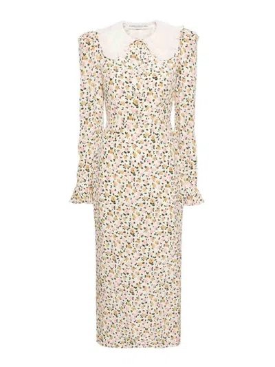Alessandra Rich Ruffled Floral-print Silk Crepe De Chine Midi Dress In Nude & Neutrals