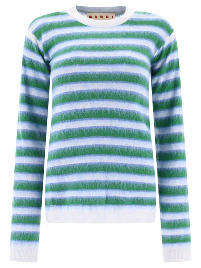 Marni Striped Mohair Sweater In Light Blue