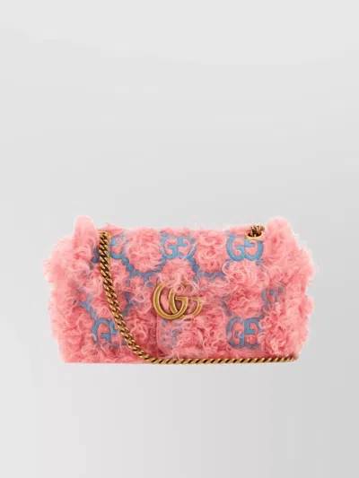 Gucci Woman Embroidered Fabric Small Gg Marmont Shoulder Bag In Pink