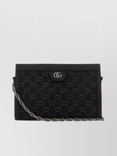 Gucci Woman Gg Supreme Fabric And Leather Ophidia Crossbody Bag In Black