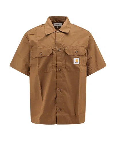 Carhartt Cotton Blend Shirt With Logo Patch In Brown