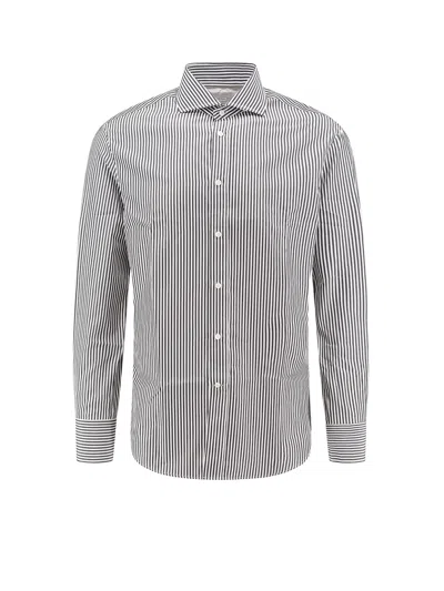 Brunello Cucinelli Cotton Shirt With Striped Motif In Gray