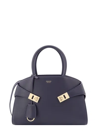 Ferragamo Leather Handbag With Logo Print In Blue