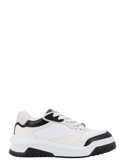 Versace Leather Sneakers With La Greca Detail In White