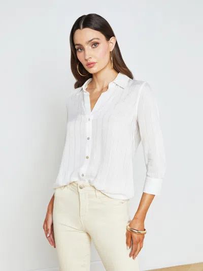 L Agence Camille Striped Blouse In Ivory/gold Stripe