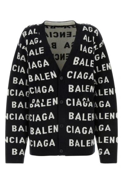 Balenciaga Woman Embroidered Wool Blend Cardigan In Multicolor