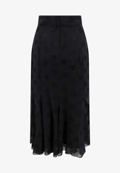 Dolce & Gabbana Devor Silk Skirt With All-over Dg Logo In Black