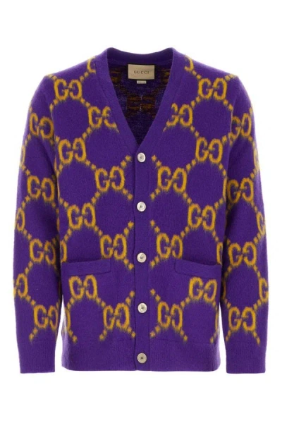 Gucci Gg-intarsia Wool Cardigan In Purple