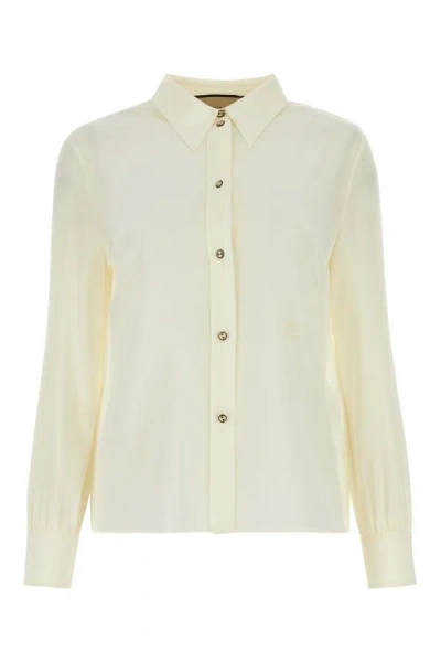 Gucci Woman Ivory Crepe Shirt In White