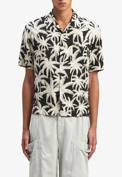 Palm Angels All-over Palms Print Shirt In Monochrome