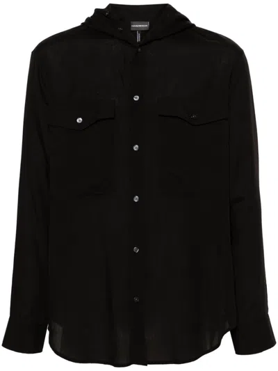 Emporio Armani Button-up Hooded Shirt In Black