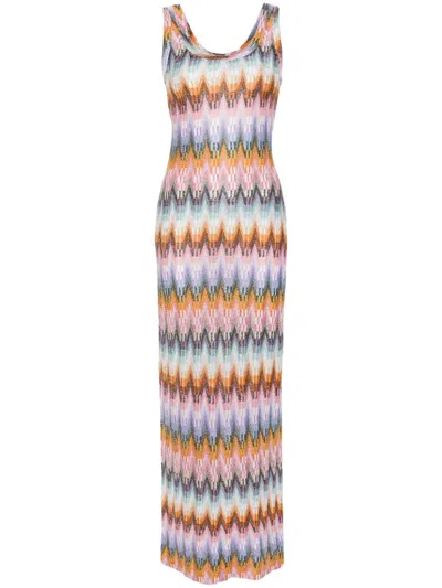 Missoni Zigzag Pattern Long Dress In Multicolor