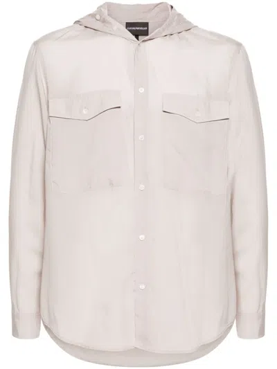 Emporio Armani Semi-sheer Hooded Shirt In Grey