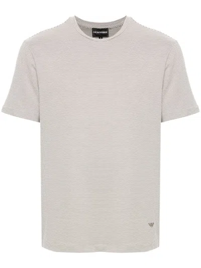Emporio Armani Cotton Blend Striped T-shirt In Grey