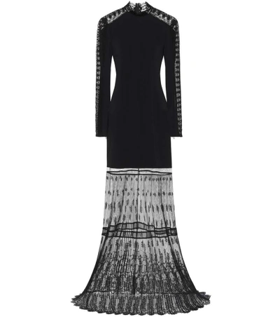 Stella Mccartney Lace-trim Cady Mock-neck Gown In Black