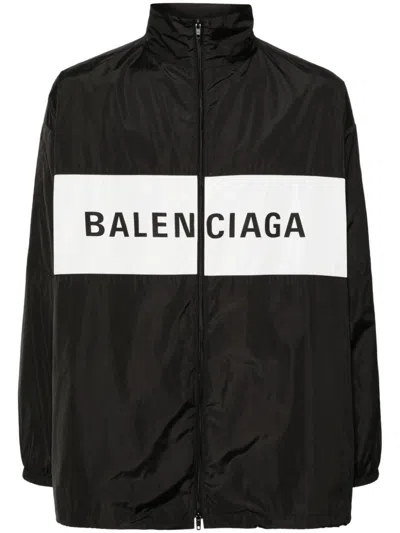 Balenciaga Logo-print Zip-up Windbreaker In Black