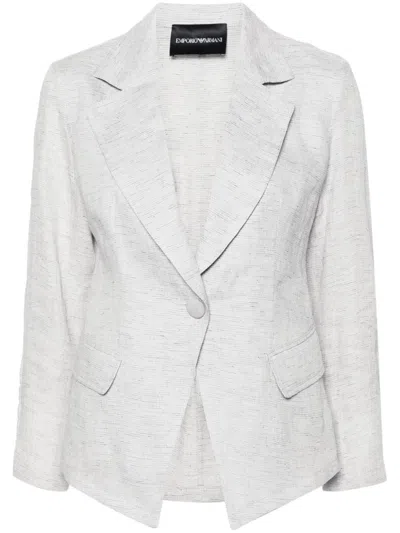 Emporio Armani Linen Single-breasted Blazer Jacket In Grey