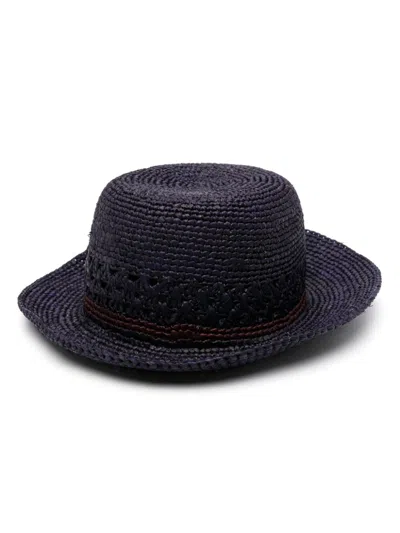 Paul Smith Straw Fedora Hat In Blue