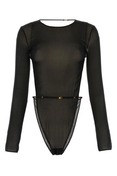 Saint Laurent Woman Black Stretch Silk Bodysuit