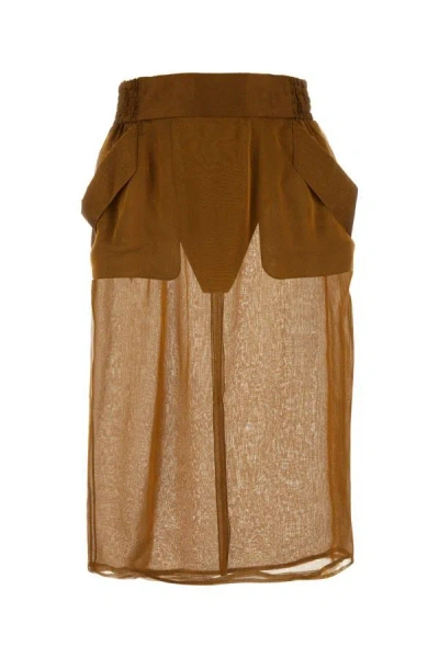 Saint Laurent Woman Copper Silk Skirt In Orange