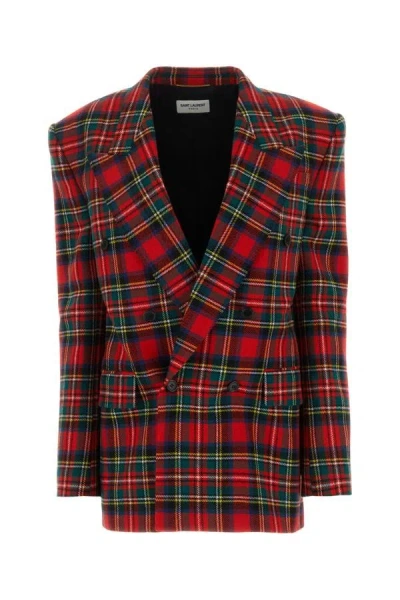 Saint Laurent Woman Embroidered Wool Oversize Blazer In Multicolor