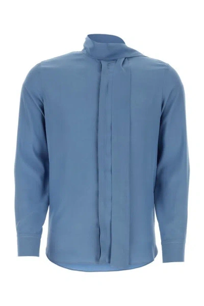 Valentino Garavani Man Cerulean Blue Silk Shirt