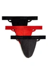 2(x)ist Men's 3-pk. Cotton Essential Y-back Thongs In Black/ Charcoal/ Poppy Red