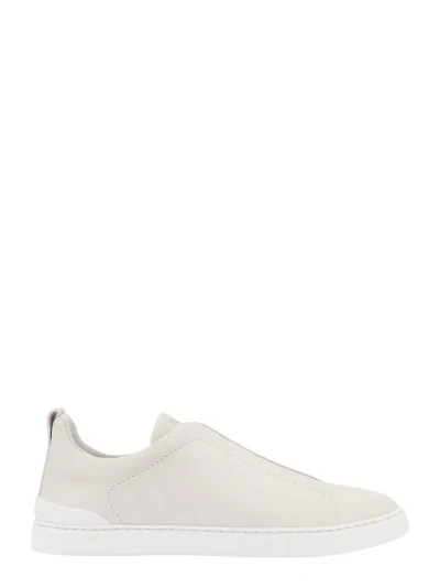 Zegna Leather Triple Stitch Sneakers In White