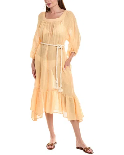 Lisa Marie Fernandez Woman Midi Dress Apricot Size 3 Linen, Polyamide In Orange