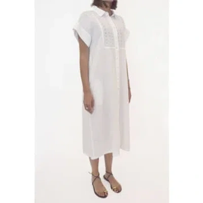 120 Linen 120% Linen Chest Detail Short Sleeve Midi Dress Size: 10, Col: White