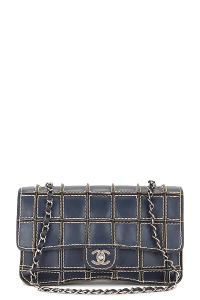 Pre-owned Chanel Wild Stitch Chocobar Turnlock Chain Shoulder Bag In Navy