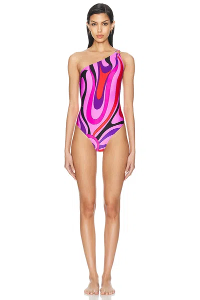 Emilio Pucci One Shoulder One Piece Swimsuit In Peonia & Rosso