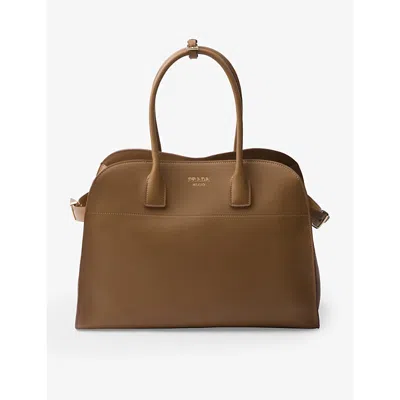 Prada Women's Large Leather Tote Bag With Buckles In Brown