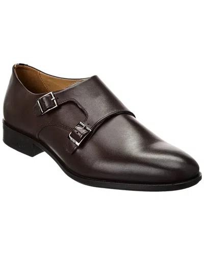 Hugo Boss Double-monk Shoes In Smooth Leather In Dark Brown