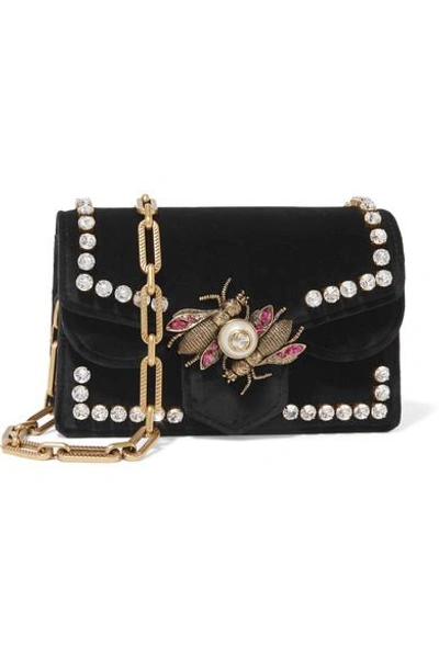 Gucci Broadway Bee Velvet Shoulder Bag - Black