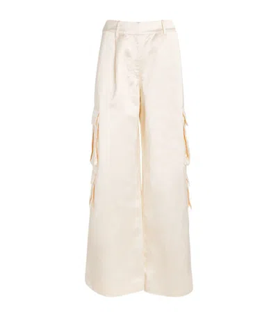 Self-portrait Satin Cargo Trousers In Ivory