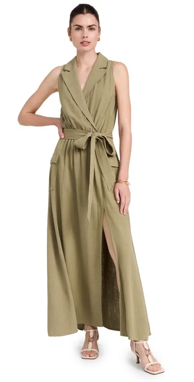 L Agence Mayer Linen-blend Maxi Dress In Covert Green