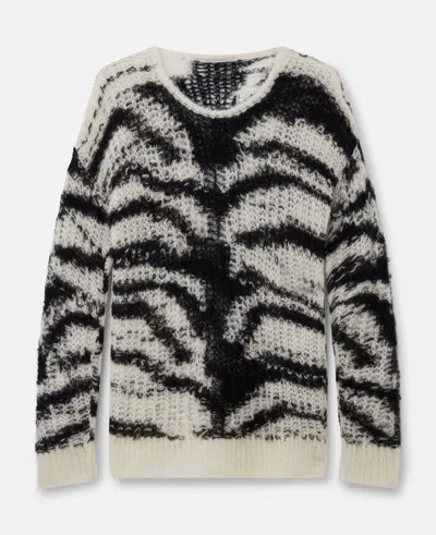 Stella Mccartney Tiger Pattern Open-knit Sweater In Black And White