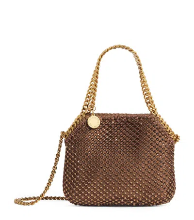 Stella Mccartney Mini Crystal-mesh Falabella Cross-body Bag In Brown