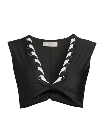 Ramy Brook Dorothea Triangle Bikini Top In Black W/white Lacing