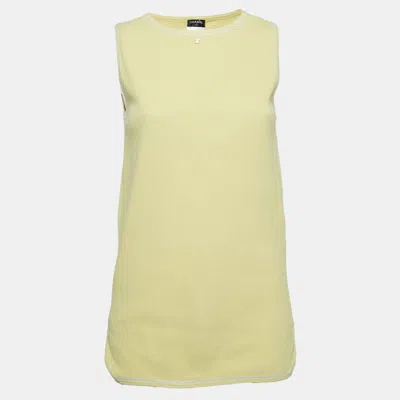 Pre-owned Chanel Yellow Knit Logo Sleeveless Top L