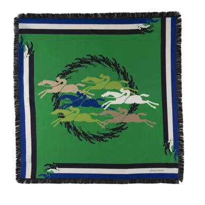 Longchamp Silk Scarf 70  Jumping In Green