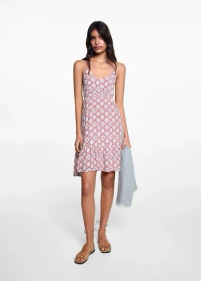 Mango Teen Ruffled Printed Dress Strawberry