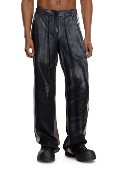 Diesel Viscose Pants With Leather-effect Print In Black